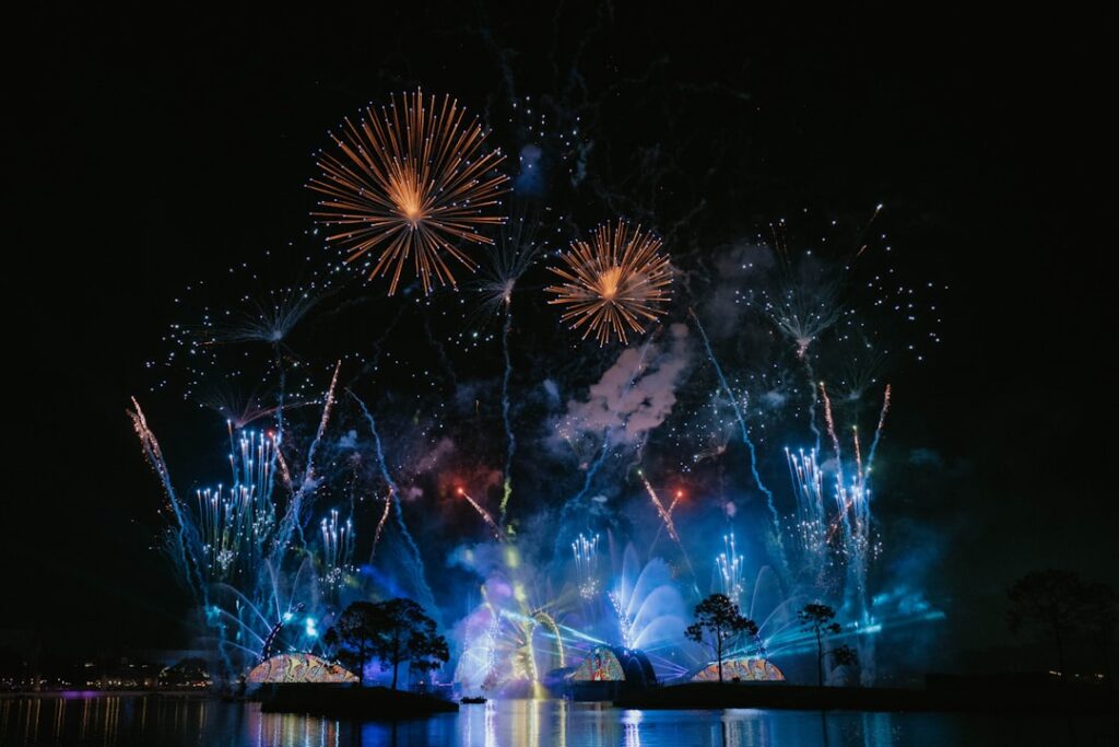 Universal Epic Universe Orlando entrance night fireworks